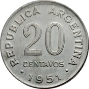 20 Centavos (non magnetic; reeded edge) – obverse