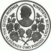 2 Pounds - Elizabeth II (Queen Mother's 90th Birthday; Silver Piedfort) – reverse